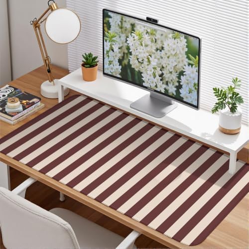 Maroon Beige Striped Desk Mat Cute Pastel XXL Large Gaming Mouse Pad Desk Pad Kawaii Cozy Aesthetic Keyboard Laptop Computer Mat