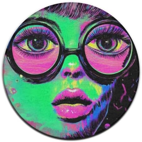 Machine Washable Modern Round Area Rug, Room Sofa Yoga Soft Round Carpet, Home Decor Non Slip Kitchen Office Circle Rug Trippy Goth Girl Art, 24inch