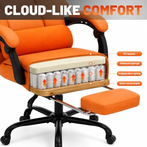 600LBS Executive Office Chair with FootRest for Heavy People High Back Ergonomic Gaming Chair with Lumbar Support Reclining Home Office Desk Chair with Pocket Spring Cushion Breathable Leather