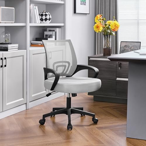 Yaheetech Mid-Back Mesh Computer Office Desk Chair Adjustable Swivel, Grey