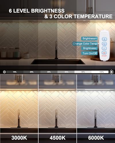 JUSJUBR Under Cabinet Lighting Plug in, 3 Pcs 12 Inch 3 Color Temperature Under Counter Lights for Kitchen, Dimmable Led Under Cabinet Lights with Memory Function for Closet, Desk