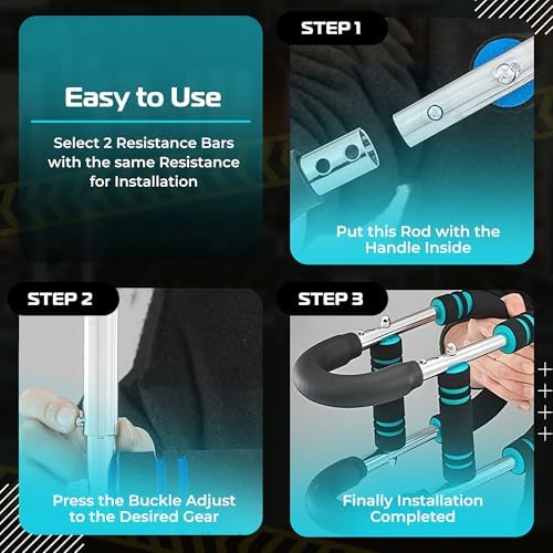 4-in-1 Arm & Chest Trainer, Adjustable Spring Resistance Bar with Push-Up Handles, Hand Grippers & S-Stand, Compact Home Gym Equipment for Men & Women, Bicep Tricep Shoulder Forearm Workout