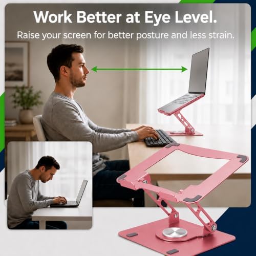 Uncaged Ergonomics Swivel Laptop Stand for Desk, 360 Riser, Brushed Pink