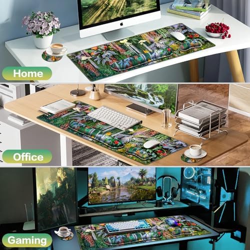Desk Mat Floral, Large Gaming Mouse Pad with Wrist Rest 4in1 XXL