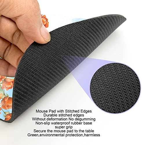 Small Mouse Pad 6 x 7 Inch, Sky and Flower, Oval Mini Mouse Pad with Non-Slip Rubber Base, Waterproof Compact Mouse Mat for Laptop Computer Wireless Mouse Keyboard Tray Home Office Travel