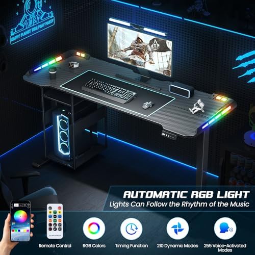 55" x 24" Electric Gaming Standing Desk with LED Lights & Host Shelf