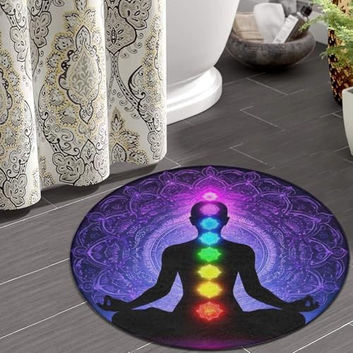 Soft Round Yoga Carpet, Office Chair Decor Round Mat for Carpet and Hardwood Floors Compatible with Seven Chakra Yoga Meditation Lotus Purple Mandala