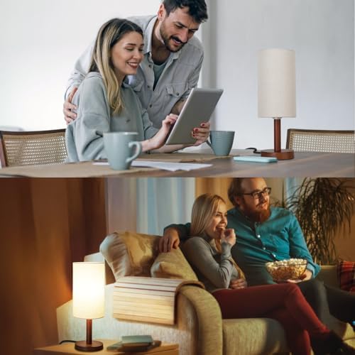 LALISU Small Table Lamp，Nightstand Lamp Wood Base Bedside Lamp Plug in