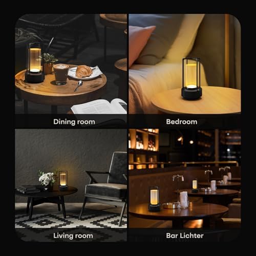 Rechargeable Cordless Small Metal Table Lamp, Stepless Dimming, 3-Color