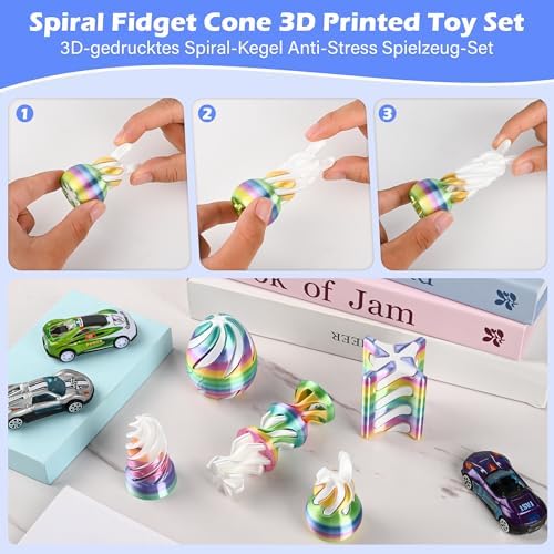 5 Pack Spinning Fidget Toys Rainbow 3D Printed Desk Decor Set