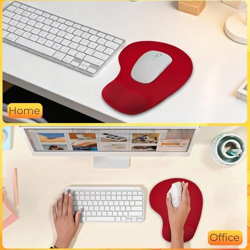 Mouse Pad with Wrist Support, 2-Pack Ergonomic Mousepad with Wrist Rest, Gaming Mouse Pad with Non-Slip PU Base, Relieve Pain Relief, for Home Office Computer Laptop, Red