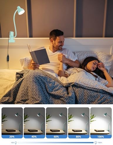 LiFMIRA Reading Light for Bed, Clip-on Desk Lamp 3 Color Modes Teal
