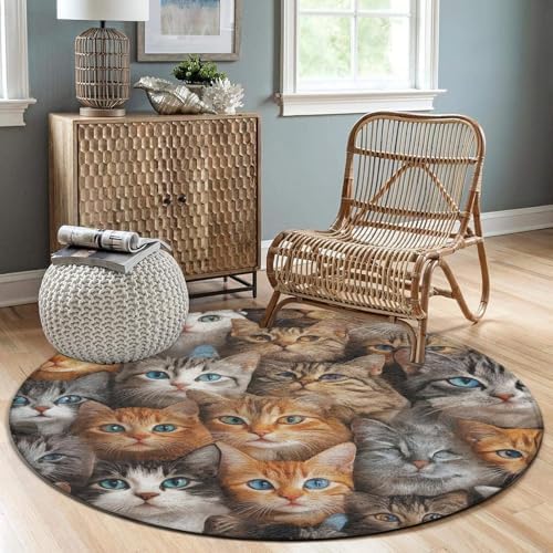 Highly Premium Quality Floor Mat, Office Chair Decor Mat, Room Sofa Yoga Soft Round Carpet Cute Cats Art, 24inch