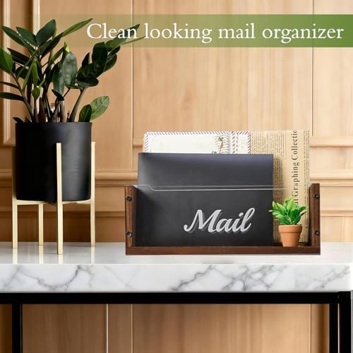 Solid Wood Letter Holder with 2 Slots Clear Acrylic Dividers