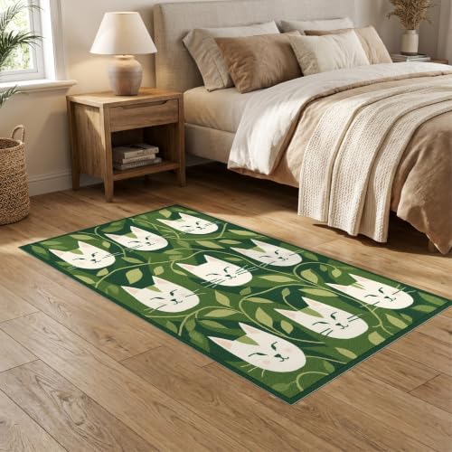 5'x7' Green Cat Forest Faces Interlinked by Ultra-Soft Area Rug