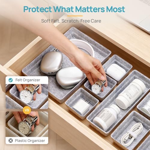 Vtopmart 8Pack Felt Desk Drawer Organize Storage Bins Set in 4-Sizes, Grey