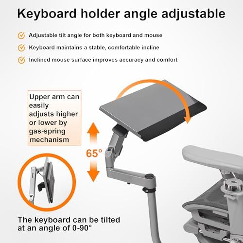 Chair-Mounted Keyboard & Mouse Tray Stand for Gaming and Work, 360° Rotating Height-Adjustable Laptop Mount with Gas Spring ARM