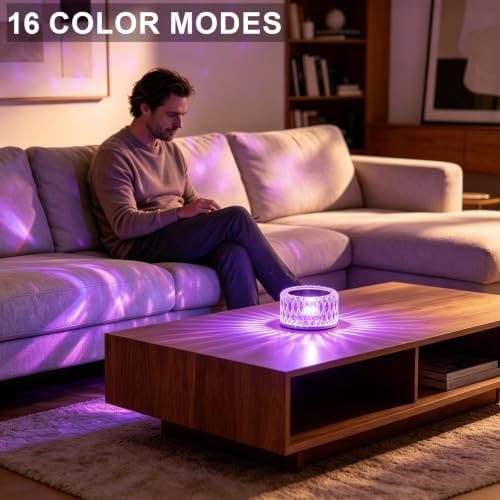 Portable Crystal LED Table Lamp, 3-Levels Brightness Desk Lamp,3 Color Touch Control Rechargeable Lamp for Bedroom Living Room Decor(Blue)