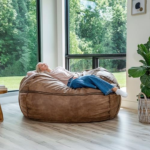 Big Joe Fuf 7Ft Giant Foam Bean Bag Chair, Oversized Couch with Removable Cover for Kids, Teens, Adults, Coffee Soft Vegan Leather, 7 Foot