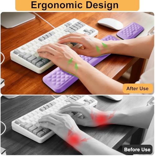 Keyboard Wrist Rest Mouse Wrist Support, Memory Foam Wrist Rest Pad for Computer Laptop, Ergonomic Wrist Cushion Support for Typing Pain Relief, Gaming Home Office, Purple