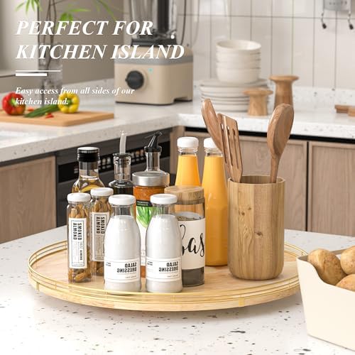 AMH 24-Inch Extra Large Lazy Susan with Solid Oak Base and Gold Iron Rail