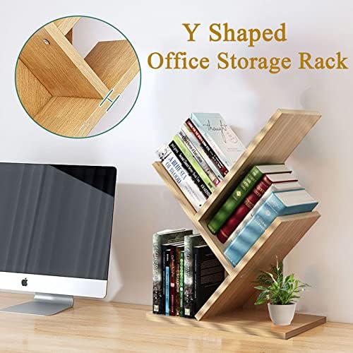 VOVCIG Y-Shaped Wooden Bookshelf, 3-Tier Adjustable Desktop Storage Rack