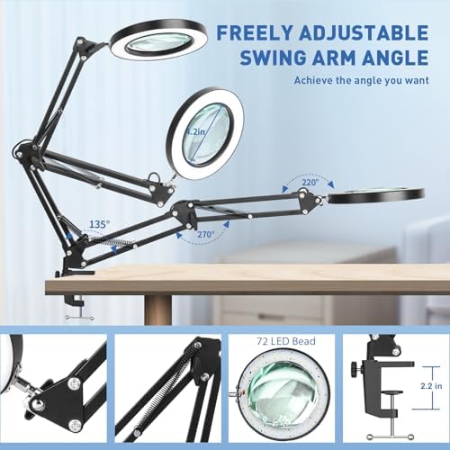 HITTI 10X Magnifying Glass with Light, 1,800 Lumens Stepless Dimmable