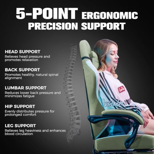 GTPLAYER Gaming Chair Fabric with Pocket Spring Cushion, Big and Tall Gamings Chairs 350LBS High Back Computer Chair with Footrest for Adults Lumbar Support Swivel Game Chair for Office Green