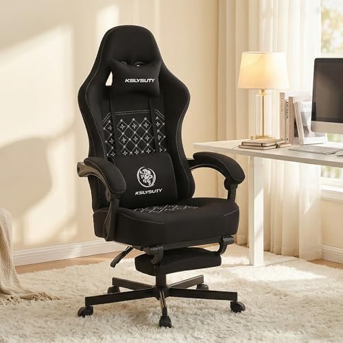 Office Chair for Home Office, Ergonomic Wide Seat Desk Chair with Pocket Spring Cushion, Breathable Leather Gaming Chair with Adjustable Headrest and Retractable Footrest，Black