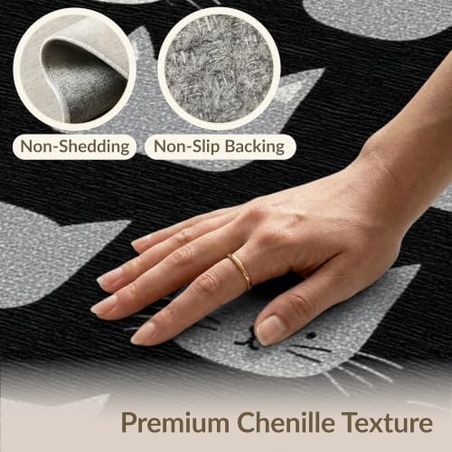 9'x12' Midnight Black Cat with Silver Accents Washable Area Rug