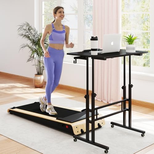 SIDUCAL Portable Standing Desk Adjustable Height, Rolling Computer Desk on Wheels, Mobile Home Office Workstation with USB Ports and Outlets, Laptop Cart for Standing or Sitting, 31.5" x 23.6" Black