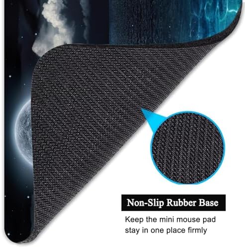 Small Mouse Pad, Mini Mouse Pad 6 X 8 Inch with Non-Slip Rubber Base for Keyboard Tray Laptops Wireless Mouse Home Office Travel, Washable & Portable (Moon and Ocean)