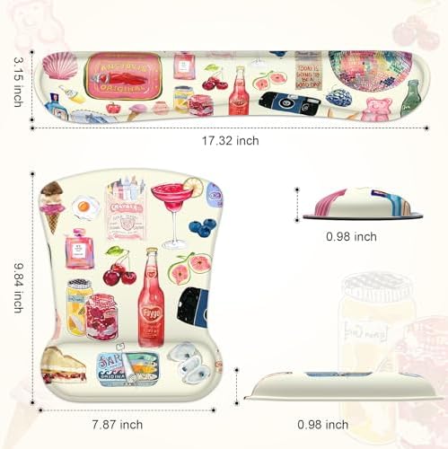 iCasso Ergonomic Mouse Pad, Keyboard Wrist Rest, Memory Foam Mousepad with Wrist Support, Easy Typing and Relieve Wrist Pain Keyboard Pad for Computer(Watercolor Stickers)