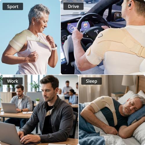 FIGHTECH Shoulder Brace for Torn Rotator Cuff | Pain Relief, Support and Compression Sleeve Wrap Stability Recovery Fits Left Right Arm, Men & Women (Nude), Large/X-Large (Pack of 1)