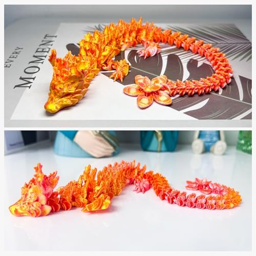 Outgoto 3D Printed Cherry Blossom Dragon – 11.8in Realistic Articulated Dragon Fidget Toy, Desk Décor and Collectible (Pink Gold)