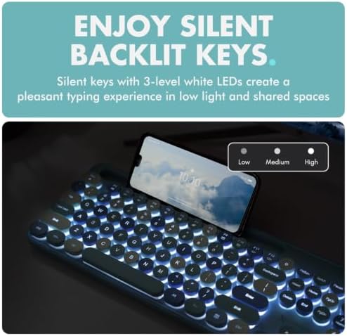 X9 Wired Keyboard and Mouse Combo with Backlight - Retro Typewriter Round Keycaps, Phone/Tablet Dock, 109 Fullsize Keys, Cute Colorful Blue Keyboard, Pastel Keyboard for Laptop, PC and Chromebook