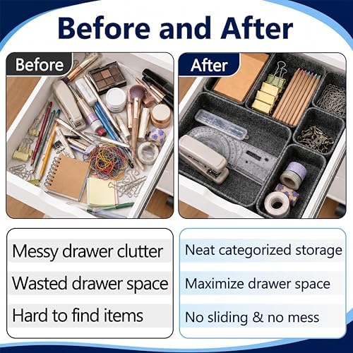 2 Sets Drawer Organizer Compatible with Alex, 14 Pcs Modular Felt Tray Storage Set, Drawer Organizers for Ikea Alex ideal for Office, Vanity, Bedroom and Dresser Drawers