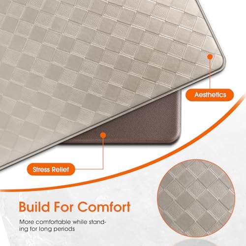 TranquilRelax Kitchen Mats, Cushioned Mats with Extra-Long Runner, Taupe