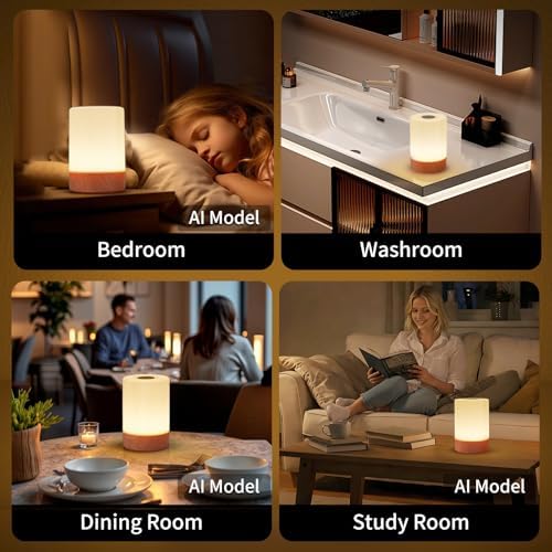 Night Light, Touch Bedside Table Lamp, Remote Control Dimmable Desk Lamp with RGB Color Changing, Portable Table Bedside Lamps for Bedroom, Living Room