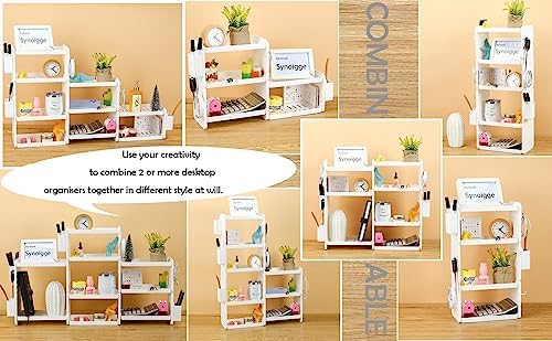 Lae Nuvole 3-Tier Desktop Organizer Shelf with Pen Holder, White