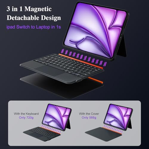 iPad Keyboard Case for Air 13 inch (M4/M3/M2, 2026/2025/2024), Pro 12.9 inch 6/5/4/3rd Gen, Magnetic Detachable Bluetooth Keyboard with Trackpad, Springy Backlit Keys,Slim iPad Case with Stand (Black)