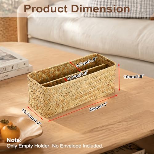 BTSKY 2 Slots Mail Organizer Countertop, Seagrass Mail Holder for Home
