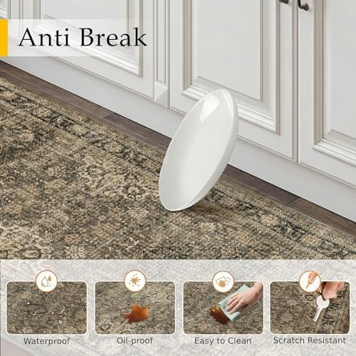 Anti Fatigue Brown Vintage Non-Slip Kitchen Mat 2 Piece