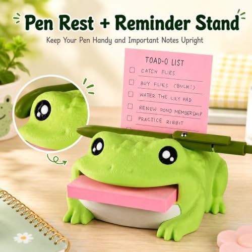 Note Toad Desk Organizer Sticky Note Holder – Frog Shaped Sticky Note Stencil and Holder with 3 Writing Guides, Creative Sticky Note Dispenser for Desk，Mint Hippo
