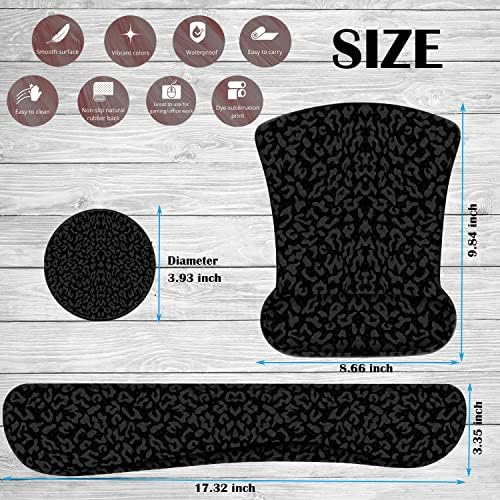 Keyboard Wrist Rest Pad and Ergonomic Mouse Pad Wrist Rest (with Coaster) Set, Non-Slip Base & with Memory Foam for Easy Typing and Wrist Pain Relief - Black Leopard Print