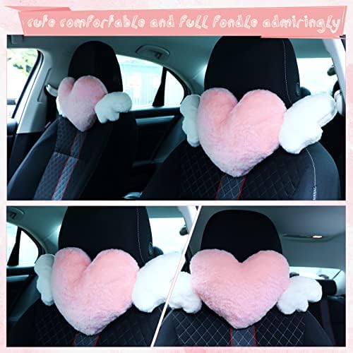 Macarrie 2 Pcs Heart Plush Car Headrest Pillow Angel Wings