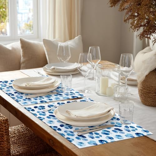 Shrahala Navy Blue Watercolor Stains Placemats, Table Mat Linen Burlap Washable Double-Deck Heat Insulation for Dining Table Kitchen Table Set of 4 (12 x 18 inch)