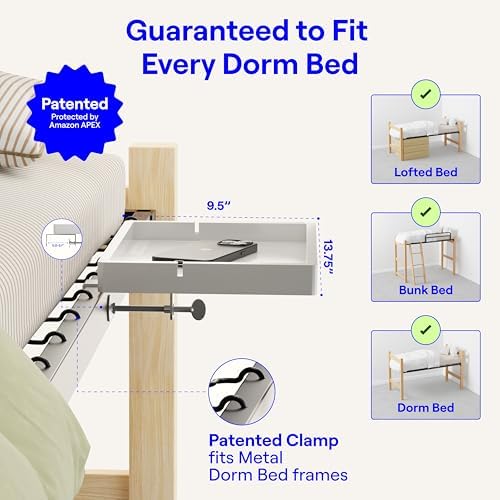 BedShelfie Wood Bedside Shelf for Dorm Room - White