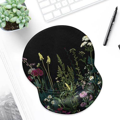 ITNRSIIET Ergonomic Mouse Pad with Gel Wrist Support Small Wrist Rest Smooth Surface Non-Slip PU Base Comfortable Office Supplies Pain Relief, 8.7 x 7.2 inches, Pretty Flowers