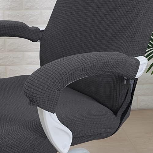 FORCHEER Office Chair Cover Water Repellent Jacquard Armrest Swivel Chair Slipcovers Removable Stretch Universal Computer Chair Cover L with Chair Arm Cover 2P-Dark Grey